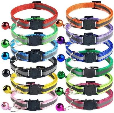 Produktbild von Ibenzoa® Reflektierende Katzen- und Welpenhalsbänder, 12er Set – Nylon, verstellbar 19–32 cm, 1 cm breit, Sicherheitsverschluss & Glöckchen, 12 Farben