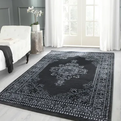 Produktbild von Dunkelgrauer Orientteppich mit klassischem Mittelmedaillon – 12 mm 240 x 340 cm