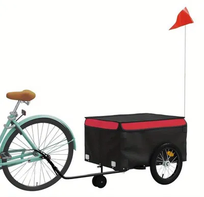 Image de Remorque pour vélo avec cadre en acier et une capacité de charge de 45 kg - remorque de transport noire et rouge pour bagages