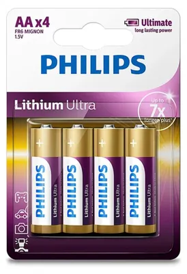 Produktbild von Philips Lithium Ultra Batterie FR6LB4A/10, Einwegbatterie, AA, Lithium, 1,5 V, 4 Stück(e), 15 Jahr(e)