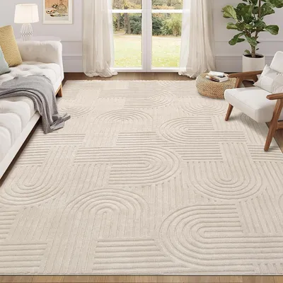 Productafbeelding van Woonkamerkleed, 160 x 230 cm, crème kleur, zacht en wasbaar, antislip, modern vloerkleed voor slaapkamer, eetkamer en kantoor