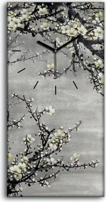 Produktbild von Wanduhr Bürouhr Leinwand Bild 30x60 Malerei Baum Zweige Blumen Sonnen Kunst - schwarze Hände