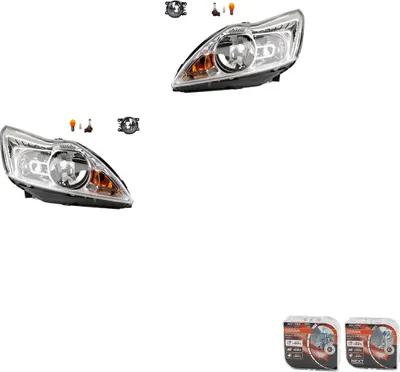 Zdjęcie produktu dla Reflektory + żarówki Osram Night Breaker Laser, pasujące do Ford Focus, rocznik 02/08-01/11, numery części: 8200074008, 6202E1, 00006202E1, 6710027, 0000620639, 620639, 000062