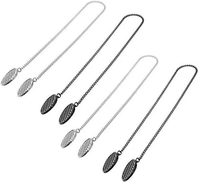 Zdjęcie produktu dla 4 sztuki – uchwyty na serwetki z zaciskami – uchwyty na serwetki – uchwyty na serwetki z łańcuszkiem – 50 cm – stal nierdzewna, srebrny + czarny