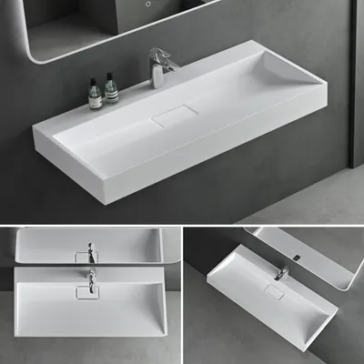Produktbild von Mai & Mai Waschbecken Aufsatzwaschbecken matt weiß Hänge-Waschtisch Rechteckig 1 Armaturenloch Breite: 90cm inkl. Ablaufgarnitur Col19