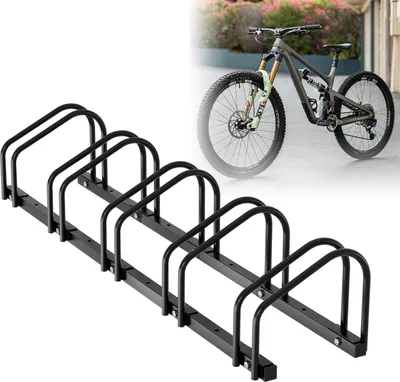 Immagine prodotto di Cavalletto per 5 biciclette TolleTour, 130x32x26cm, in acciaio zincato, cavalletto per biciclette, installabile a pavimento/parete, per pneumatici di larghezza 3,5 - 5,5 cm, nero