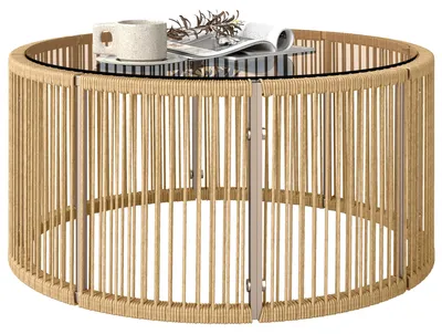 Produktbild von Outsunny Beistelltisch aus Polyrattan Kaffeetisch mit gehärteter Glasplatte