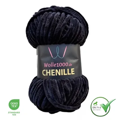 Produktbild von Wolle1000 Chenille - 10 SCHWARZ - 100g - weiches Chenille Garn / Kuschelwolle