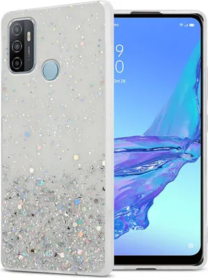 Produktbild von Cadorabo Hülle für Oppo A53 in Transparent mit Glitter Schutzhülle aus flexiblem TPU Silikon mit funkelnden Glitter Case Cover Etui Handy Hülle