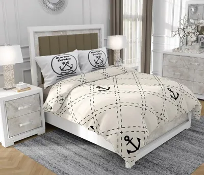 Produktbild von Bettwäsche 140x200 cm + 2x70x80 cm, 3-teilig, 100% Baumwolle, Satin, Reißverschluss, Maritim, Weiß - SOVIO | So.0014