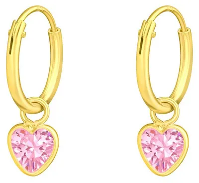 Produktbild von Kleine Creolen mit Zirkonia Herz gold aus Silber 925 Pink