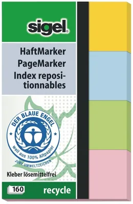 Produktbild von Haftmarker Recycle 50x80mm 160 Blatt gelb blau grün rot Packung mit 10 Stück