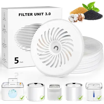 Productafbeelding van Vervangingsfilters voor drinkfonteinen, 5 stuks, met hars en actieve kool, geschikt voor drinkfonteinen voor katten en honden