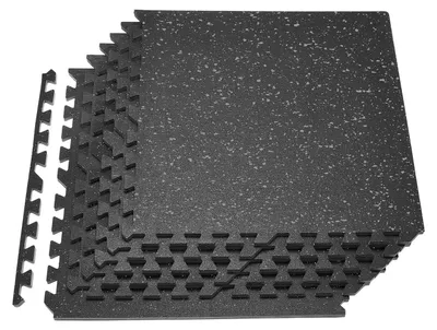 Produktbild von Puzzle-Trainingsmatte, 6-teiliges Fitnessmatten-Set, 610 x 610 x 14 mm, hochdichte EVA-Schaumstoffmatten, ineinandergreifende weiche Gummifliesen, schützende Bodenpolsterung mit grauen Punkten für Heimfitnessstudio und Büro