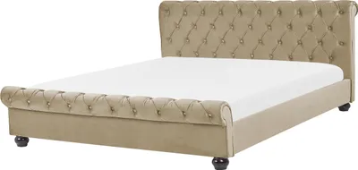 Produktbild von BELIANI Wasserbett Beige Samtstoff mit Matratze 180 x 200 cm Heizung Hohes Kopfteil Chesterfield Style Knopfheftung Versteppt Holzbeine Schlafzimmer