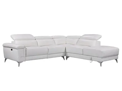 Zdjęcie produktu dla Relax sofa narożna skórzana elektryczna - Narożnik prawy - Kość słoniowa - PASCALINE