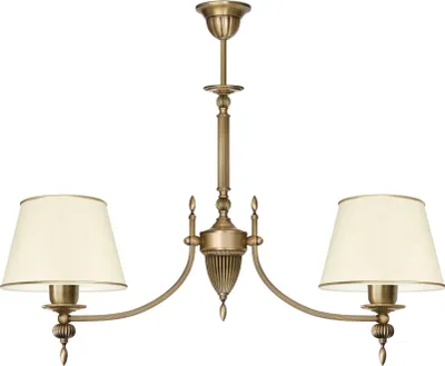 Produktbild von Kronleuchter Messing Goldpatina Stoffschirm Ecru abwaschbar Ø70x59cm 2xE27 120W Esszimmer Wohnzimmer klassisch elegant höhenverstellbar Decke