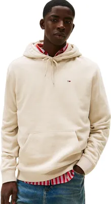 Immagine prodotto di Felpa con cappuccio da uomo Tommy Jeans, modello regular fit, in pile con logo, color beige (Gulf Sand)
