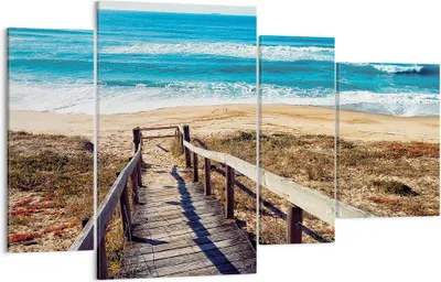 Produktbild von Bild auf Leinwand - Leinwandbild - 4 Teile - Meer Strand Eintritt - 120x70cm - Wand Bild - Wanddeko - Wandbilder - Leinwanddruck - Bilder - Wanddekoration - Leinwand bilder - Wandbild - DL120x70-4359