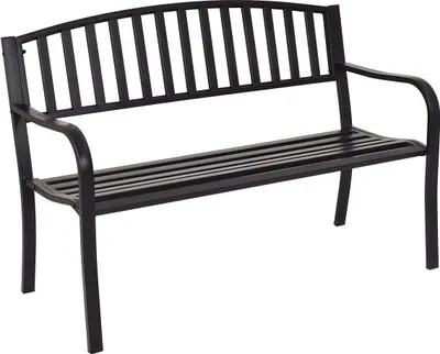 Produktbild von KOMFOTTEU 2 Sitzer Stahlbank, Gartenbank mit Rückenlehne & Armlehnen, Sitzbank bis 280 kg belastbar, Ruhebank für Garten Balkon Terrasse, 127 x 60 x 87 cm, Schwarz