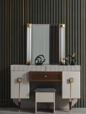 Immagine prodotto di Mobili moderni in legno per la camera da letto, set di specchiere e sgabello