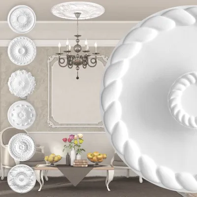 Produktbild von MARBET DESIGN Stuckrosette aus EPS Styropor - Deckenrosette weiß, Zierelement, Stuck (R-22, Ø 60cm) Wanddeko Wohnzimmer Decke Polystyrol rund
