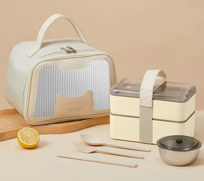 Productafbeelding van Famanu lunchbox, 1400 ml - luchtdicht, met bestek en koeltas, groen