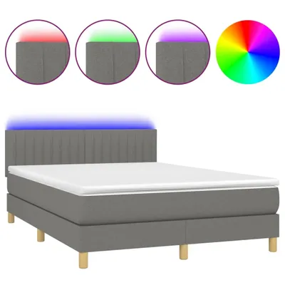 Image de vidaXL Lit boxspring avec matelas & LED gris foncé 140x190 cm Tissu