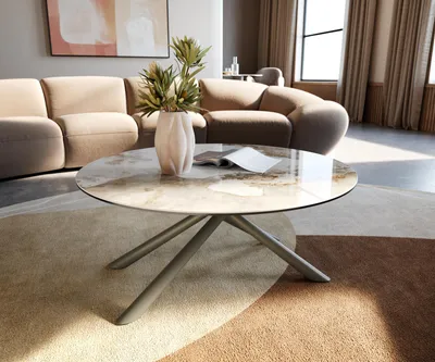 Produktbild von DELIFE Couchtisch Edge Rund 90x90 cm Keramik Minas Melange Sarity Metall Effektfinish Titan
