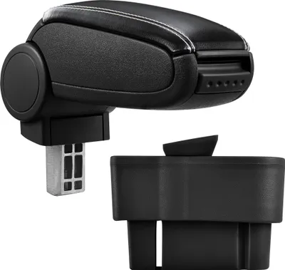 Immagine prodotto di [Bracciolo centrale, perfetto per Opel Corsa D dal 2006 - bracciolo con vano portaoggetti - rivestito - pelle artificiale nera con cuciture bianche