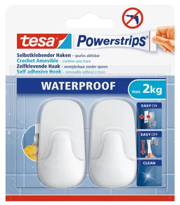 Produktbild von TESA 59781-00000, Drinnen, Handtuchhaken, Weiß, Kunststoff, Klebestreifen, 2 kg