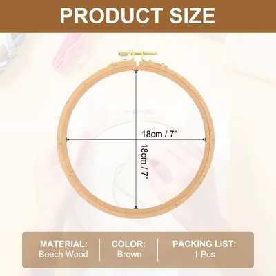 Produktbild von 18 cm Stickrahmen Set, Rund Buche Holz Stickerei Rahmen, Kreuzstich Stickrahmen Ring mit Einstellbarer Messingschraube fš¹r Embroidery N?hen DIY, Naturfarben