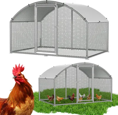 Produktbild von Faziango 3x2x2m Hühnerstall Kuppeldach Tiergehege Freilaufgehege Tierlaufstall mit PE-Schattendach, Verzinkter Stahlrahmen, Außenzaun Verwendet für Hühner, Geflügelställe, Kleintiere