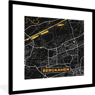 Produktbild von MuchoWow® Gerahmtes Poster Deutschland - Schwarz und Gold - Bergkamen - Stadtplan - Karte 40x40 cm - Poster mit Schwarzem Bilderrahmen Wandposter Rahmen Foto Bilder - Poster - Plakat im Rahmen