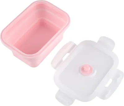 Produktbild von Tragbare Silikon-Lunchbox faltbar Mikrowelle sicher Lunchbox Lebensmittel Container Rosa 350ml