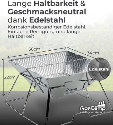 Immagine prodotto di Barbecue a carbonella portatile - Barbecue da campeggio pieghevole per feste in giardino e grigliate - Acciaio inossidabile