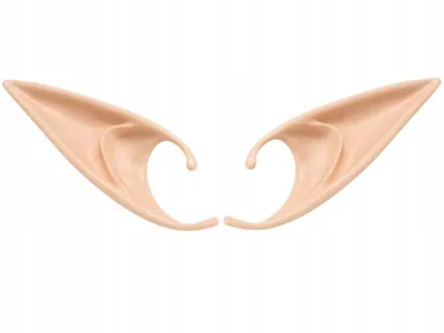 A pair of beige elf ears on a white background.