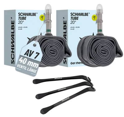 Produktbild von 2x Schwalbe Schlauch AV7 40mm (20") 40/62-406 Modell 2026 mit Reifenheber
