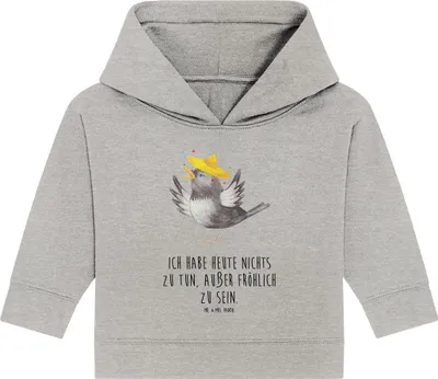 Produktbild von Mr. & Mrs. Panda Organic Baby Hoodie Rabe Sombrero 24. - 36. Monat - Heather Grey - Geschenk, Kapuzensweatshirt, Spruch Positiv, glücklich sein, Vögel, Elster, Motivation