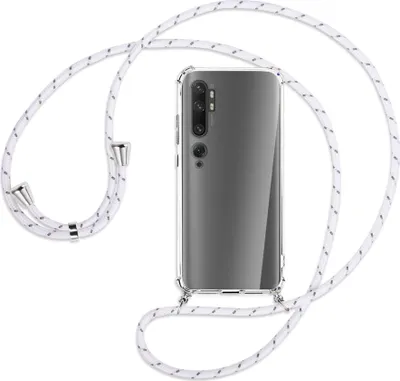 Produktbild von Handykette Backcover-Schutzhülle mit Band (Metall silberfarben) für Xiaomi Mi Note 10 (Pro) - weiß/grau