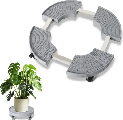 Immagine prodotto di Jopassy rullo per piante da esterno Ø 38-54 cm rullo per fiori regolabile da esterno a interno fino a 200 kg (grigio, rotondo)