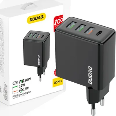 Produktbild von Dudao 3X Usb / 1X Usb Typ C 20W, Pd, Qc 3.0 Schwarz (A5H) Schnelles Netzladegerät