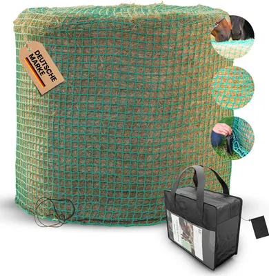 Produktbild von Farmilia® Heunetz für Pferde - Ideal für Rundballen bis ø190cm I Robustes Rundballennetz - UV-geschützt & wetterfest I Großes Heunetz inkl. Tragetasche - 45x45mm Maschen für langsames Fressen