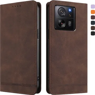 Produktbild von Hülle für Xiaomi 13T /Xiaomi 13T Pro, Retro Kunstleder Ständer Klapphülle mit Kartenfächer und Magnetische Braun