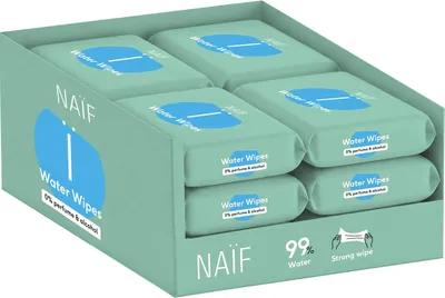 Productafbeelding van Naïf plasticvrije vochtige doekjes 432 stuks (8 x 54 vochtige doekjes) - Verzorging voor babybillen - Lichaam en gezicht - 99% water