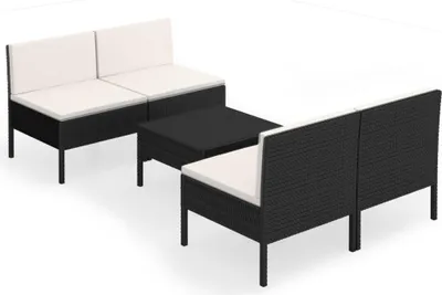 Immagine prodotto di vidaXL set da giardino 5 pezzi con cuscini in poly rattan nero