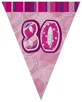 Wimpelkette 80. Geburtstag, 2,7 m, glitzernd, rosa