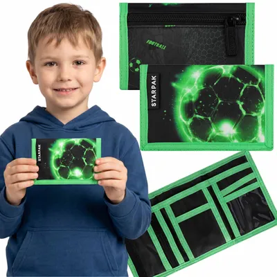 Produktbild von Fußball Geldbörse für Jungen, Geldbeutel mit Klettverschluss, 9 × 13 × 1 cm