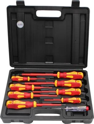 Produktbild von 9 tlg VDE Isolierter Schraubendreher set, Schraubenzieher Satz inkl. Spannungsprüfer Schlitz & PH & PZ Set, 1000v isolierte