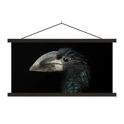 Produktbild von MuchoWow® Textilposter Vogel - Porträt - Hornvogel - Schwarz - Tiere 150x75 cm mit schwarzem Rahmen - Posterleiste